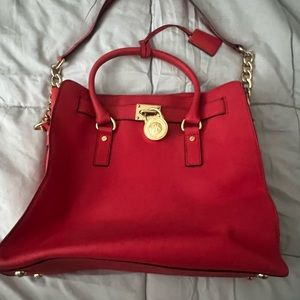 Michael Kors Hamilton Leather Orange Satchel Crossbody Purse